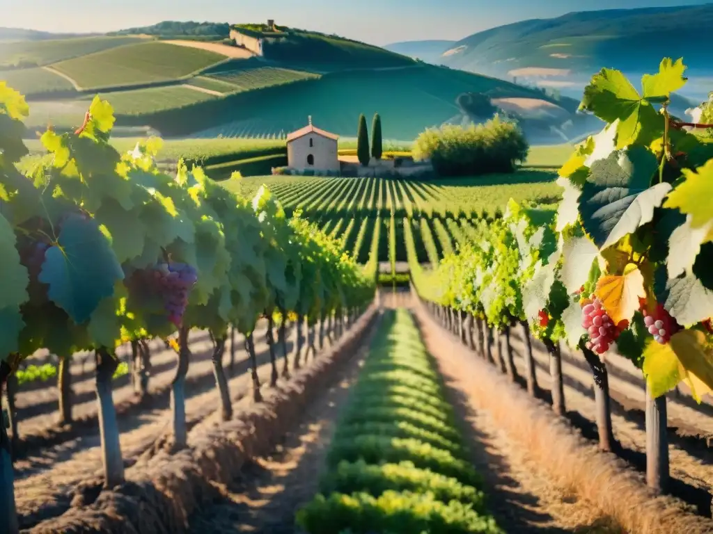 Un viñedo exuberante en la campiña francesa: detalle y encanto rústico