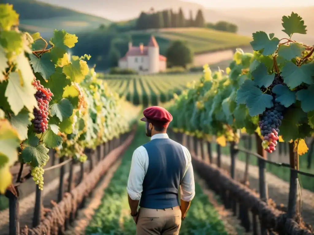 Viñedo pintoresco al atardecer en Francia