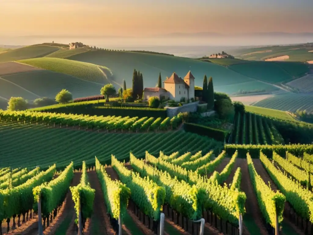 Un viñedo pintoresco al atardecer en la campiña francesa