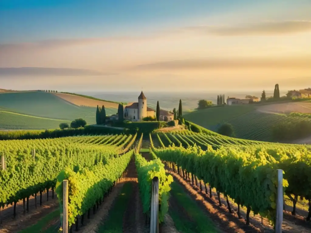 Un viñedo pintoresco al atardecer en el Suroeste francés