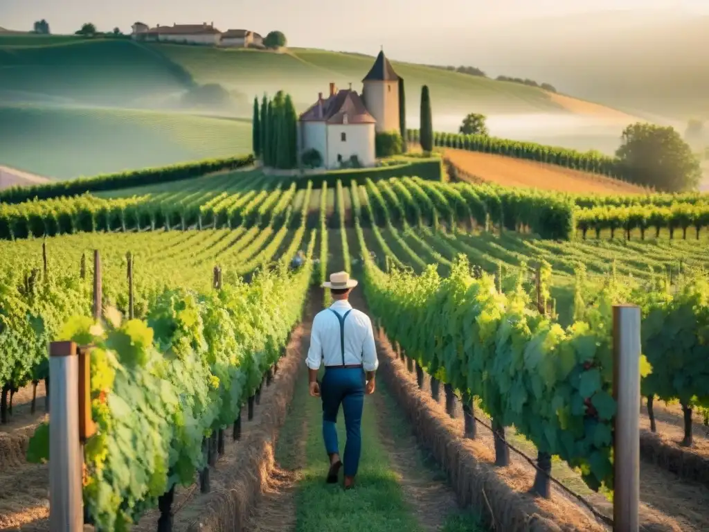 Un viñedo pintoresco en la campiña francesa con vinificación sostenible y chateau elegante