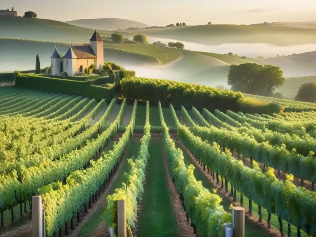 Viñedo pintoresco al amanecer en la campiña francesa