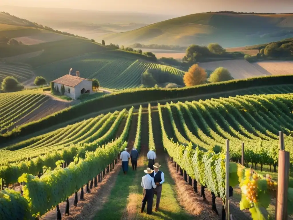 Viñedo pintoresco en la campiña francesa durante la vendimia