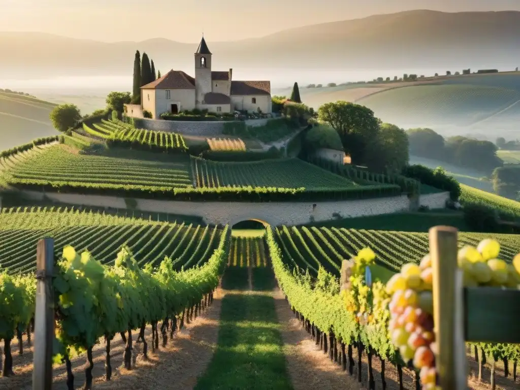 Un viñedo pintoresco en la campiña francesa al atardecer