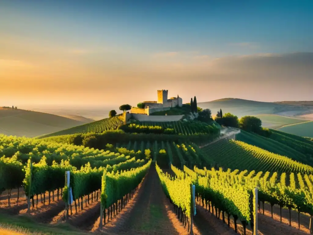 Viñedo pintoresco en Languedoc, Francia, al atardecer