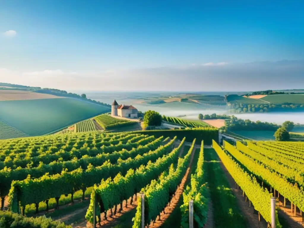 Viñedo pintoresco en el Valle del Loira, viñedos verdes bajo cielo azul