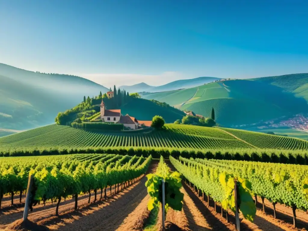 Viñedo pintoresco en Alsacia, Francia, con vides de Pinot Gris bajo cielo azul