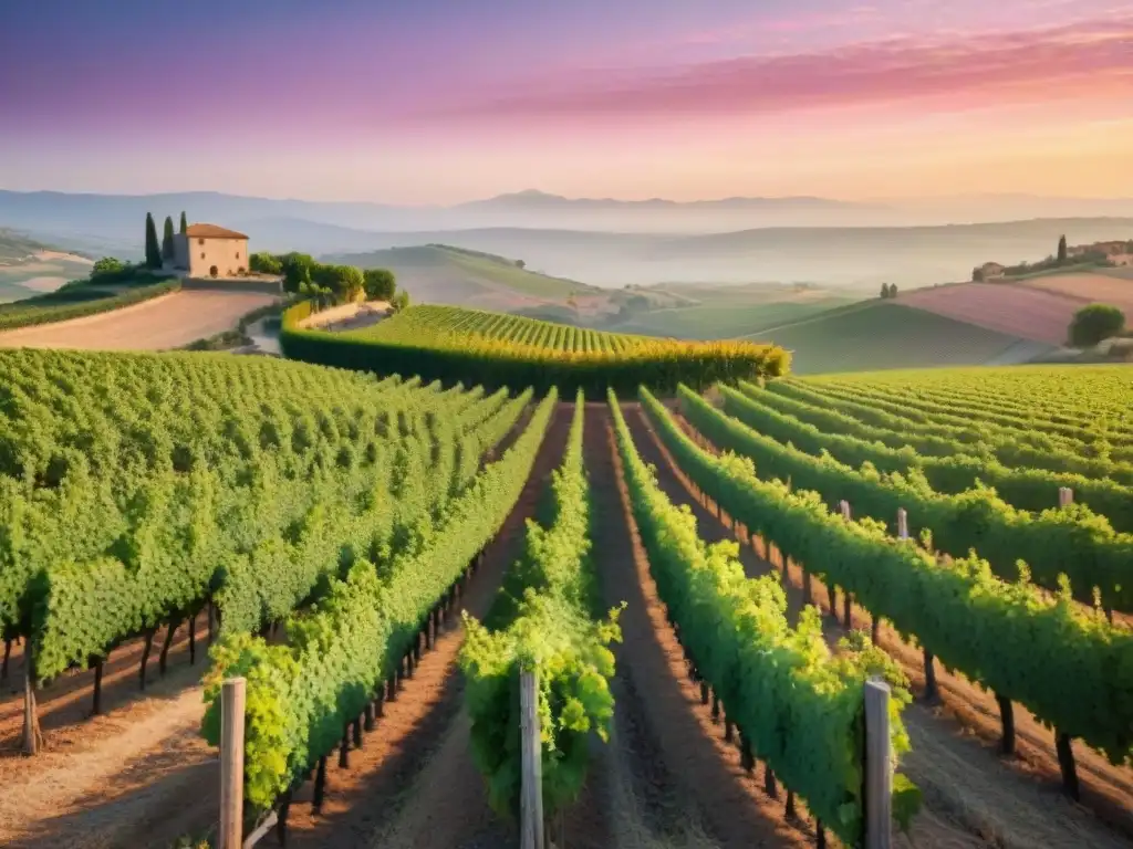 Viñedo en Provenza al atardecer con uvas y tierra iluminadas, transmitiendo la esencia de los Vinos de Provenza para cocina