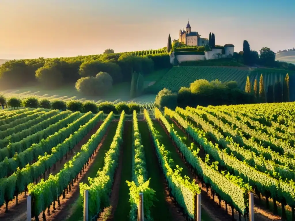 Viñedo vibrante al atardecer en la campiña francesa