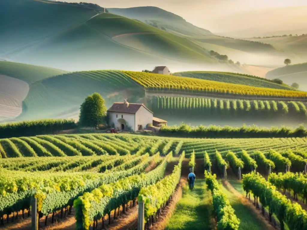 Viñedo vibrante en la campiña francesa, agricultura sostenible en Francia