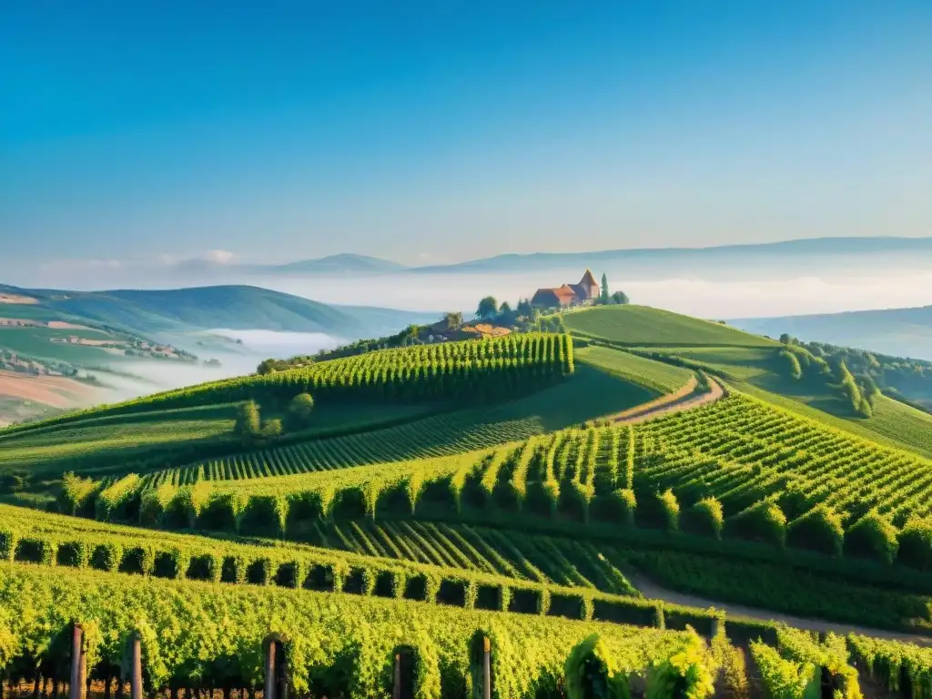 Viñedos de Alsacia bañados por el sol, un paisaje idílico de la gastronomía francesa con vinos aromáticos