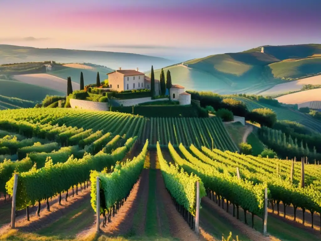 Vinedos de Languedoc-Roussillon al atardecer con perfiles de sabor vinos tintos