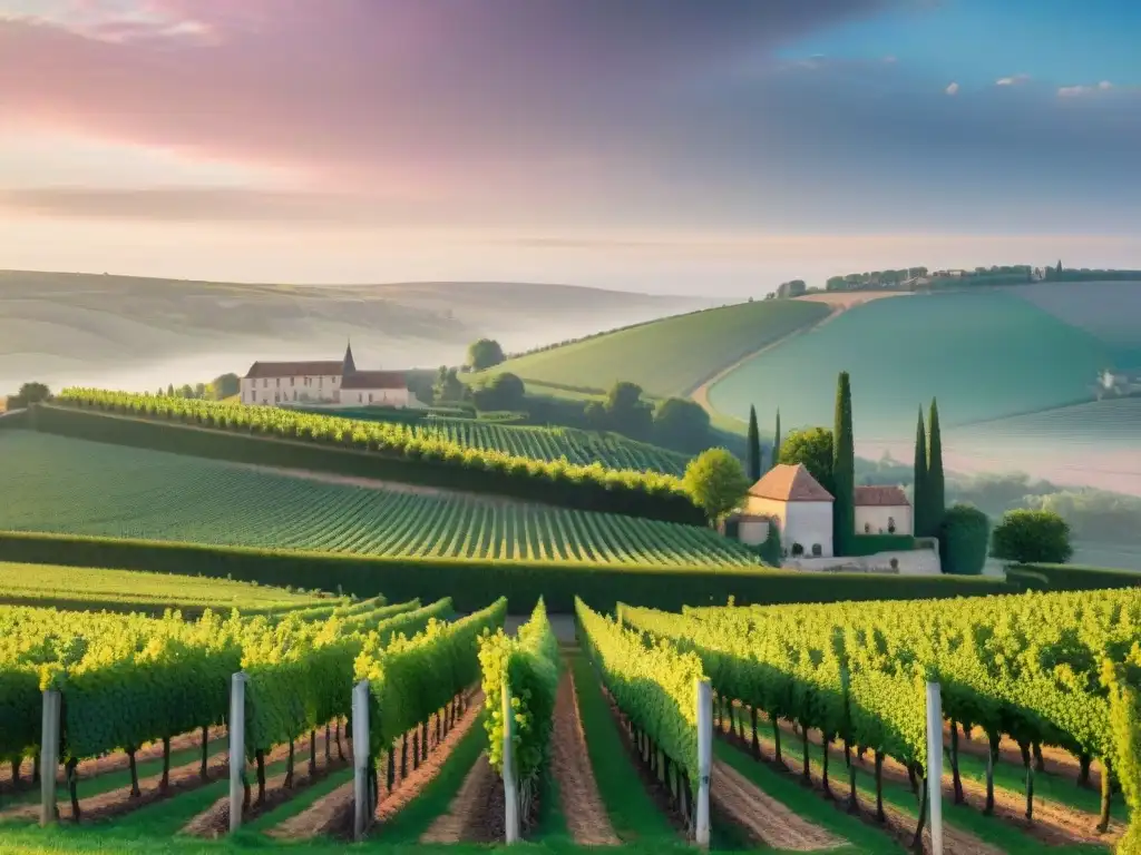 Viñedos de Côte de Beaune en Borgoña al atardecer, con cálida luz dorada y viñedos interminables, ideal para itinerario viñedos Borgoña vino