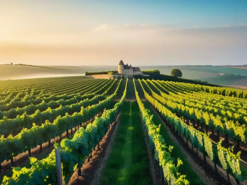 Vinedos franceses al atardecer, resaltando la sostenibilidad agrícola en Francia