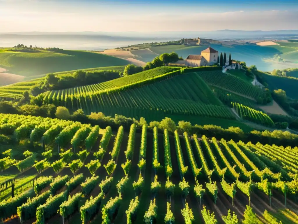 Vinedos interminables en colinas de Burdeos, rutas del vino tinto Francia