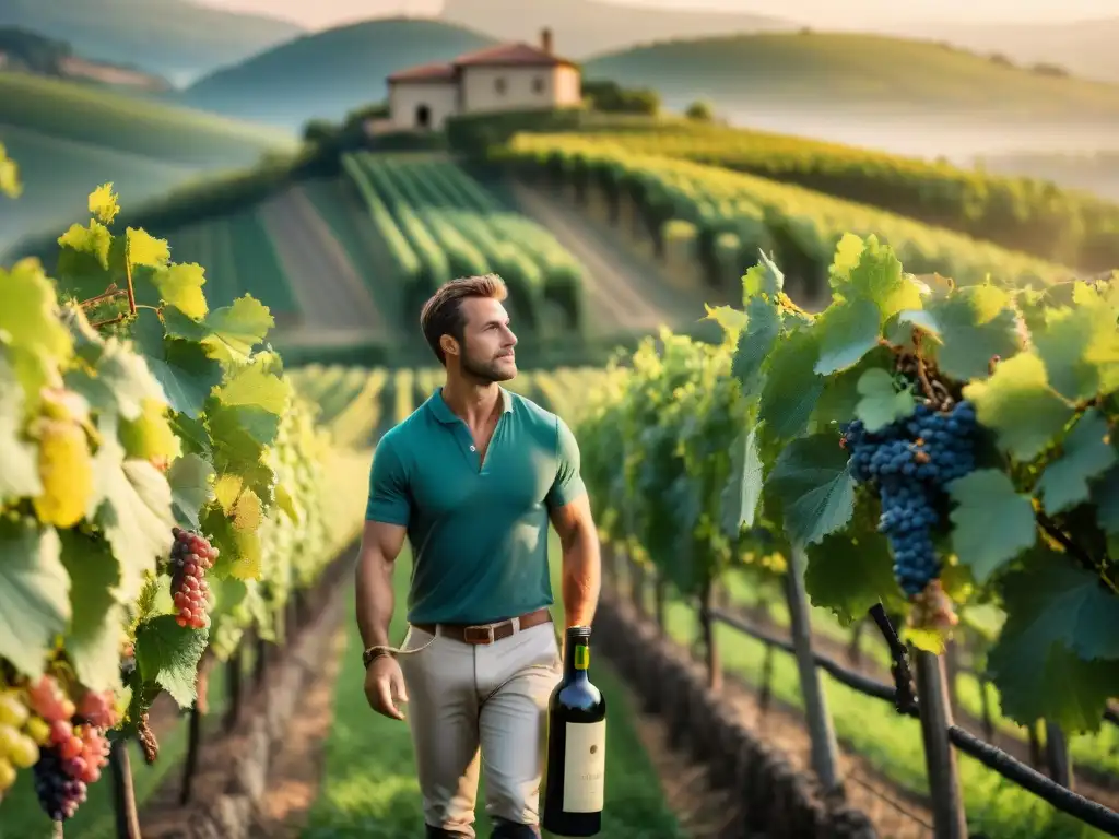 Viñedos orgánicos y biodinámicos en Francia durante un vibrante atardecer