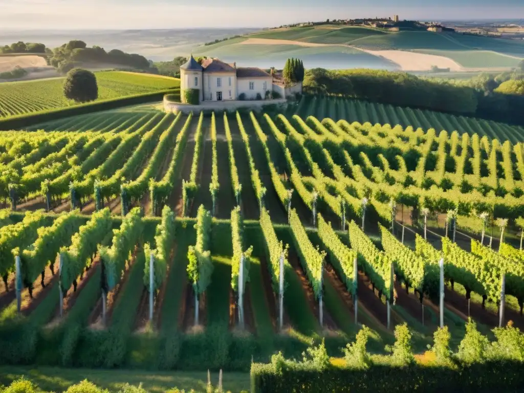 Vinedos en el paisaje de Bordeaux, Francia, con cooperativas vinícolas en Francia