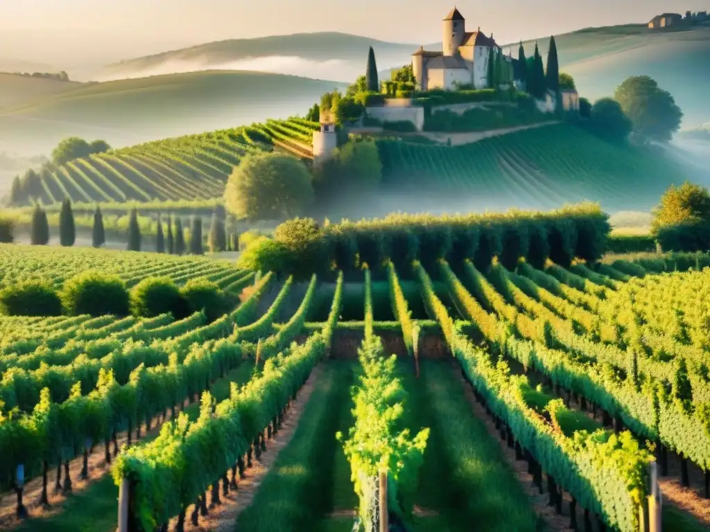 Viñedos pintorescos al amanecer en Francia