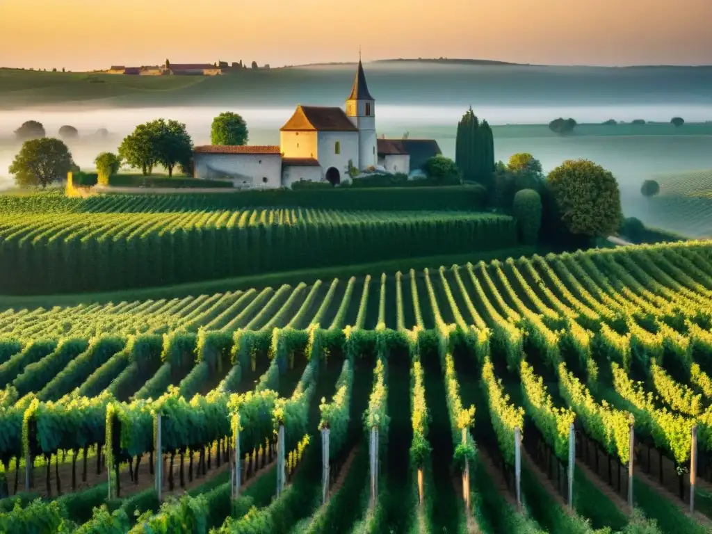 Viñedos pintorescos al atardecer en la región de Cognac, Francia