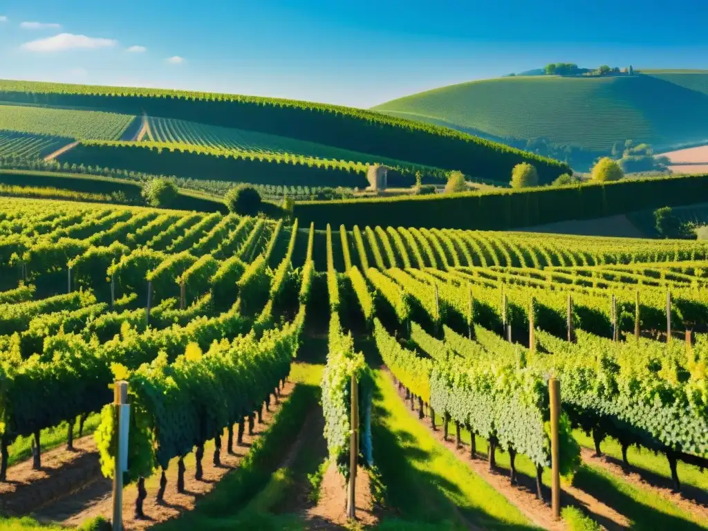 Viñedos pintorescos en colinas de Champagne, Francia, con uvas al sol y trabajadores