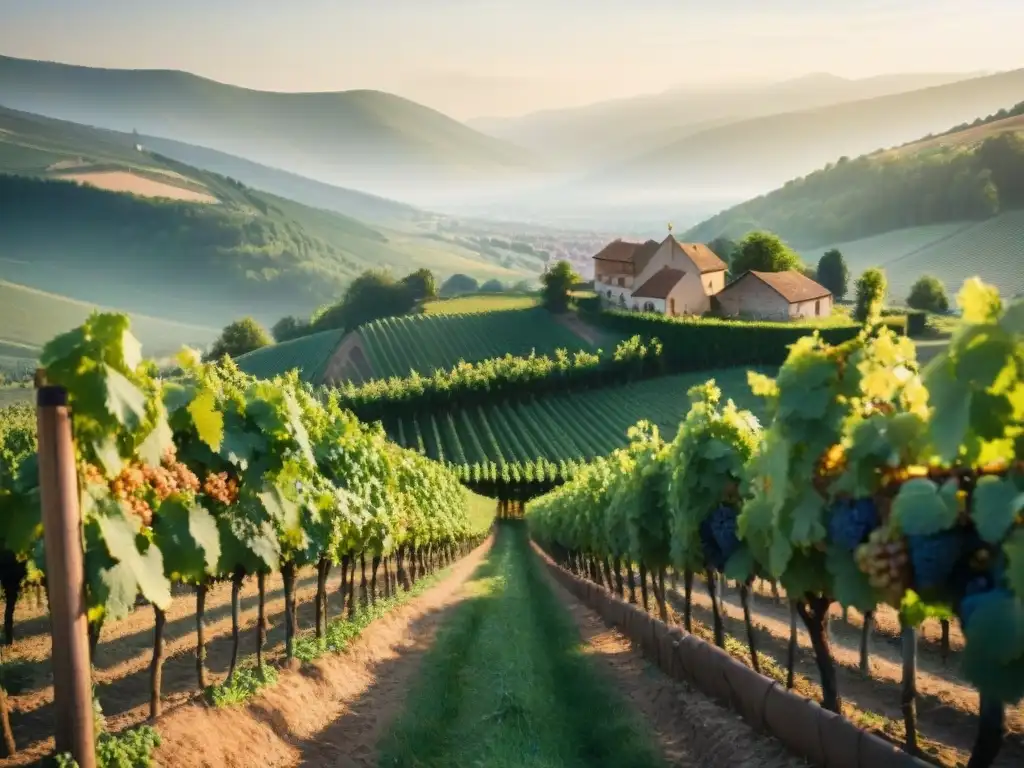 Viñedos pintorescos en Alsacia, Francia, con diversidad de uvas