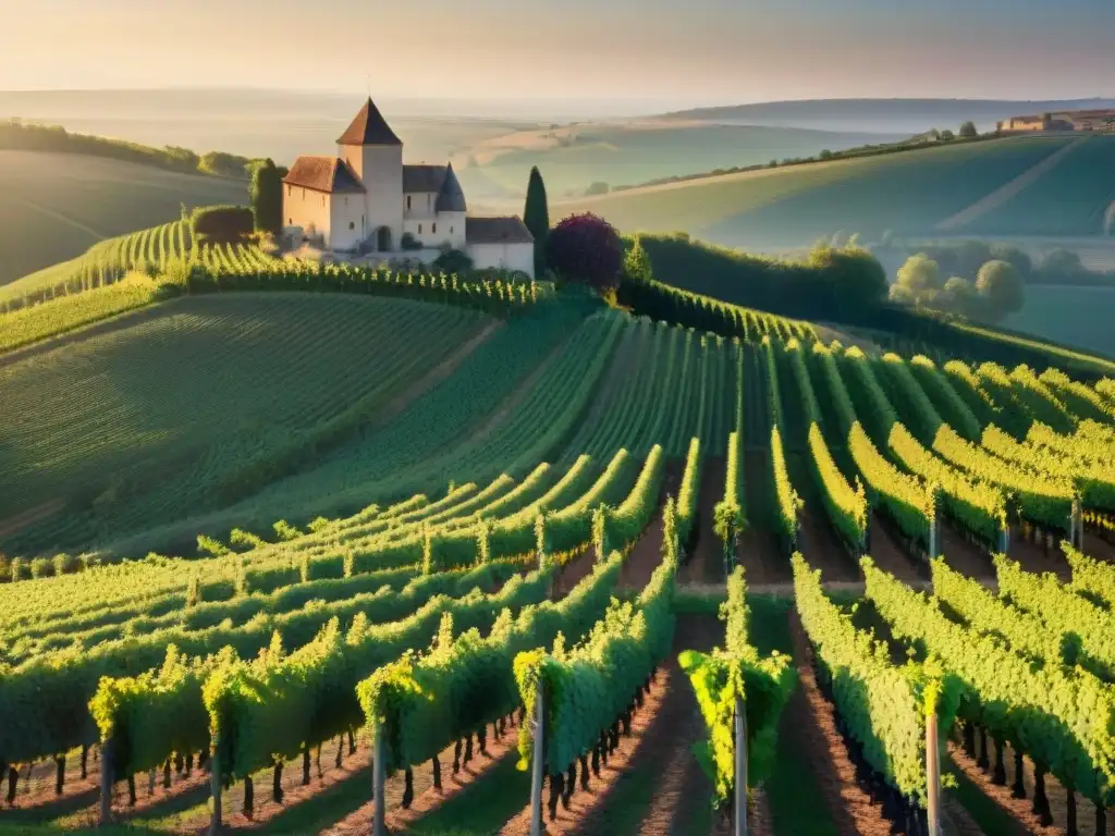 Viñedos pintorescos de Bourgogne, Francia, en la temporada de cosecha