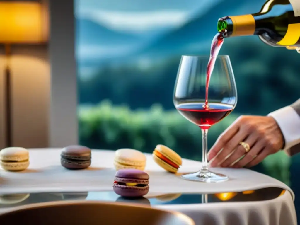 Sommelier sirviendo vino francés en mesa elegante con maridajes contemporáneos gastronomía francesa