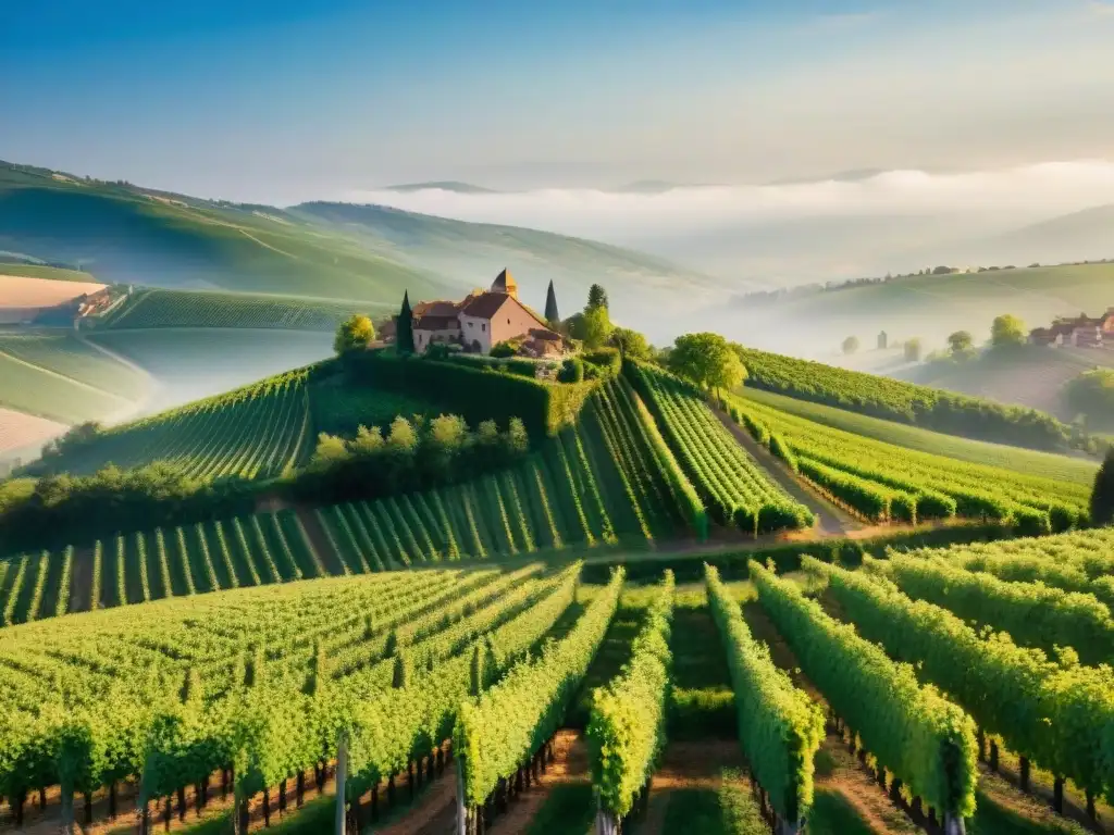 Vinos blancos de Alsacia para sommeliers: Vista aérea impresionante de viñedos verdes en Alsacia, Francia