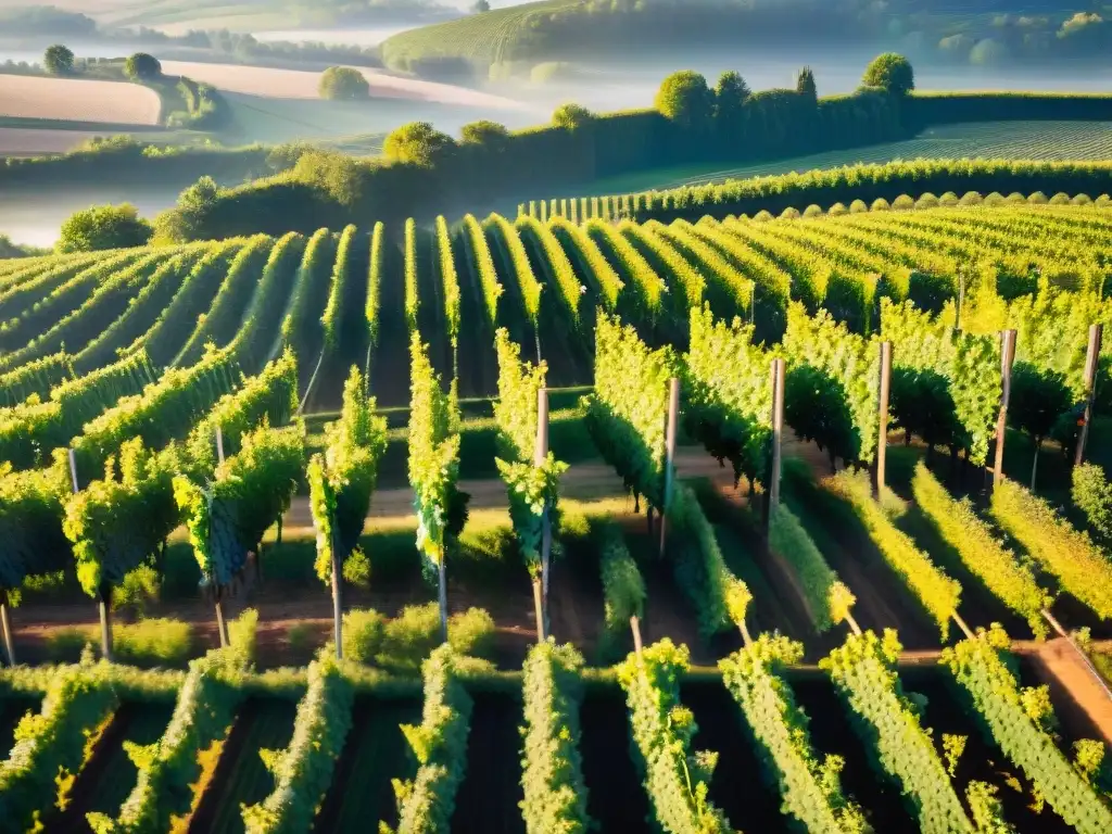 Vinos blancos franceses innovadores: Vista aérea impresionante de viñedos en el Valle del Loira, donde la tradición se fusiona con la modernidad