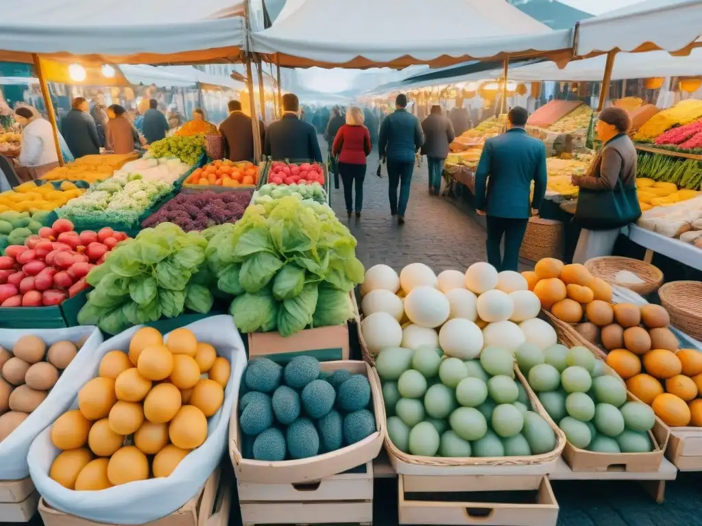 Vista aérea de un bullicioso mercado francés, lleno de colores y vida