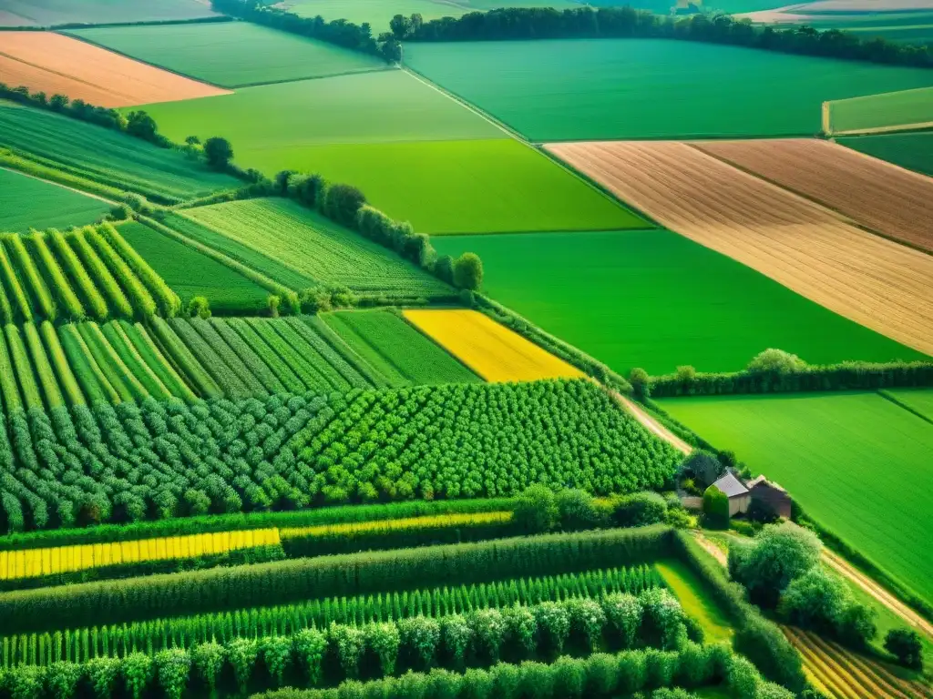 Vista aérea detallada de extensos campos agrícolas en Francia