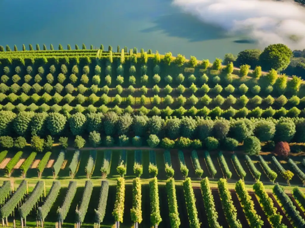 Vista aérea impresionante del concurso de vinos en Burdeos, Francia, con viñedos y el majestuoso Château Lafite Rothschild