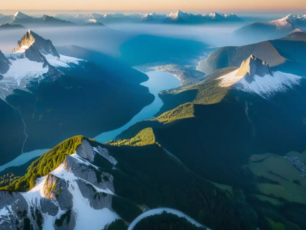 Vista aérea impresionante de las cumbres nevadas de Savoia, con senderos serpenteantes hacia majestuosas montañas