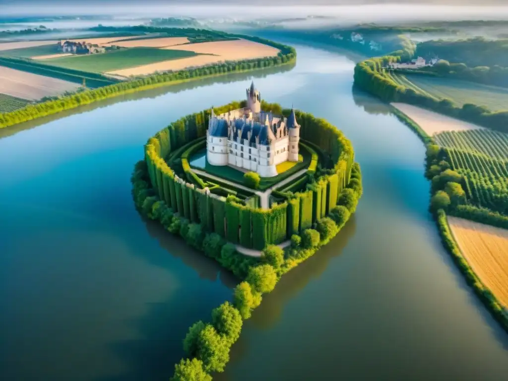 Esplendor del Valle del Loira: Ríos, Viñedos y Castillos Vista aérea impresionante del Valle del Loira con influencia ríos gastronomía francesa