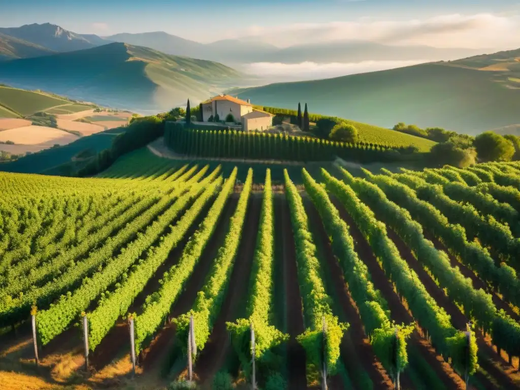 Vista aérea impresionante de los viñedos de LanguedocRoussillon al atardecer