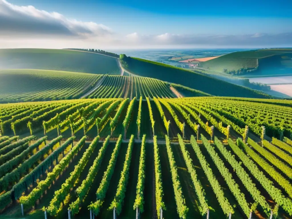 Vista aérea impresionante de viñedos en Champagne, Francia