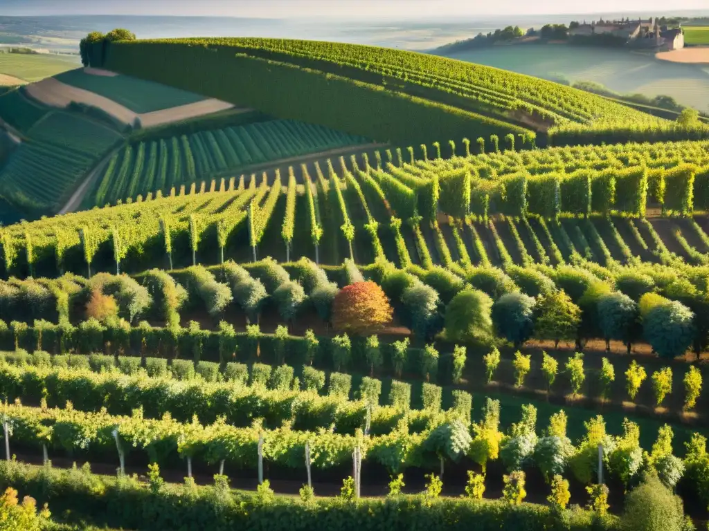 Vista aérea impresionante de viñedos en Borgoña, Francia