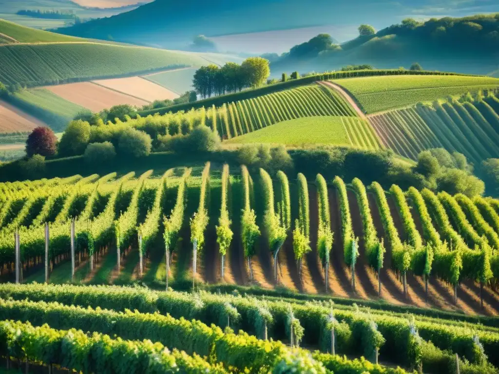 Vista aérea impresionante de los viñedos de Borgoña, mostrando la diversidad del terroir