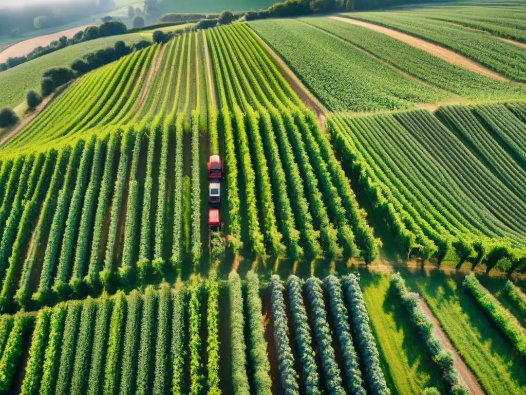 Vista aérea de viñedos en la campiña francesa con tecnología agrícola