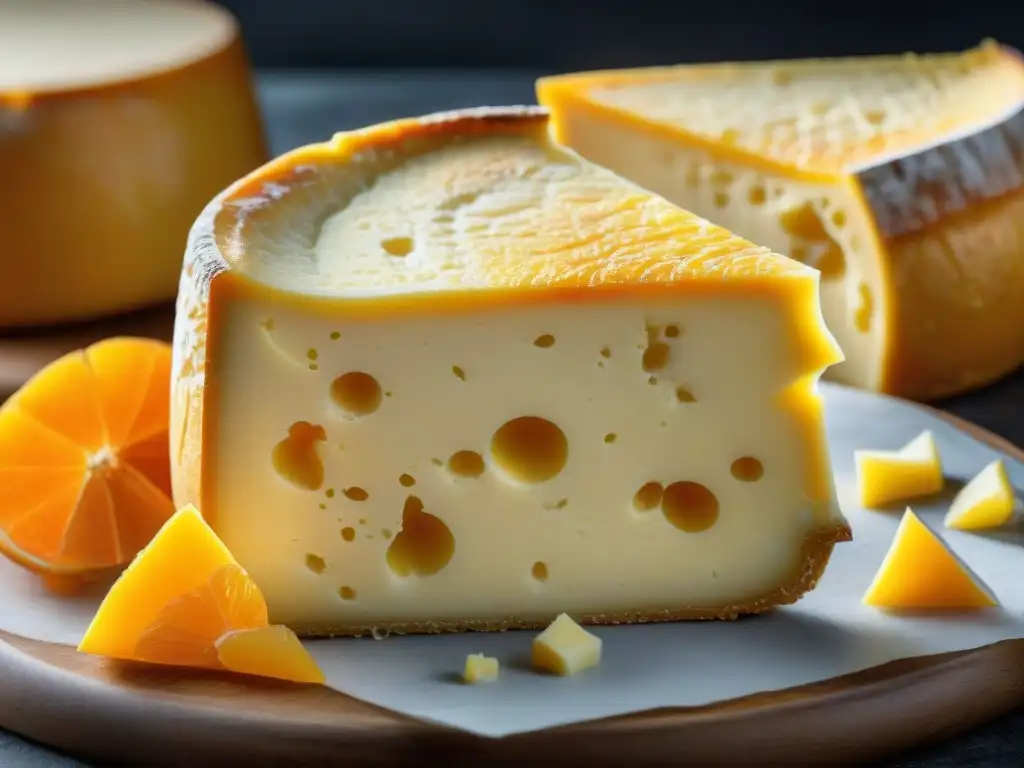 Vista detallada del Queso Langres: corazón profundo y texturas cremosas