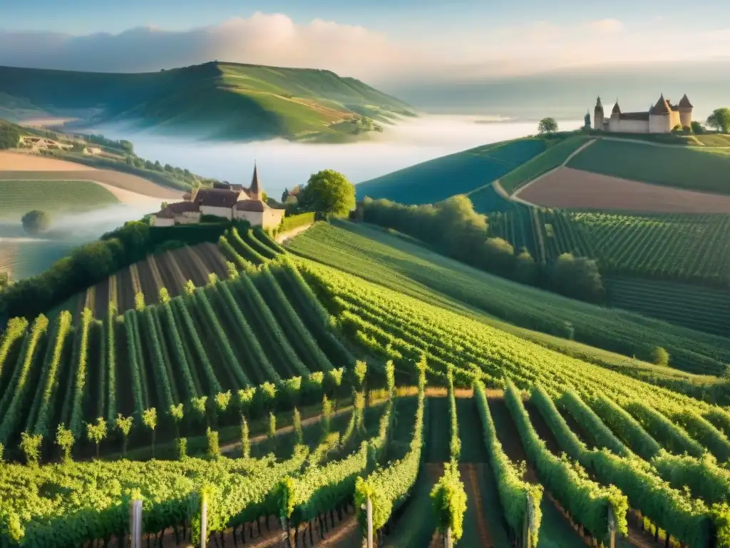 Vista detallada de viñedos en Borgoña, Francia, destacando el terroir y la geografía única