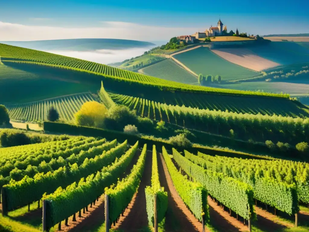 Vista impresionante de viñedos en colinas de Borgoña, Francia