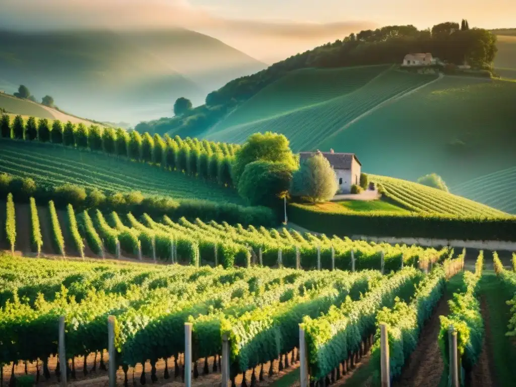 Vista mágica de una herencia agrícola francesa sostenible al atardecer