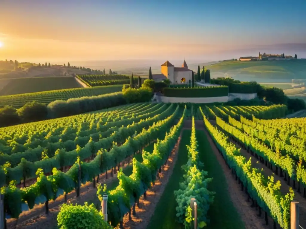 Vista mágica de la puesta de sol sobre los viñedos de Châteauneuf-du-Pape