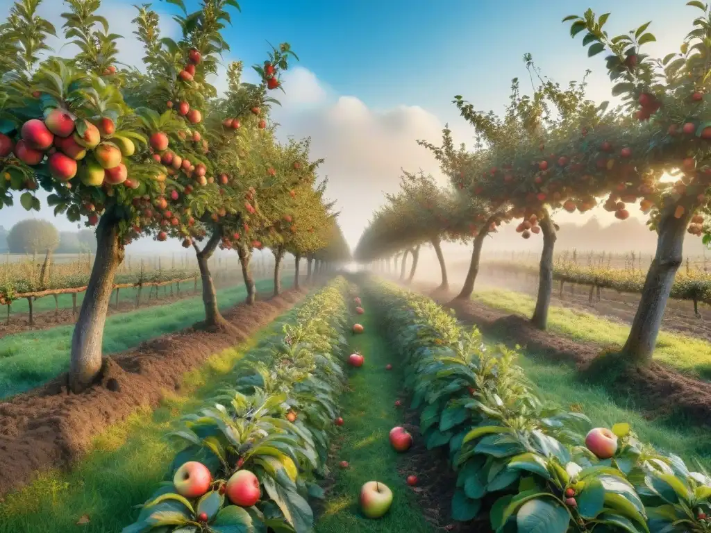 Una vista panorámica impresionante de un pintoresco huerto de manzanos en Normandía, Francia, durante la Fiesta de la manzana en Normandía