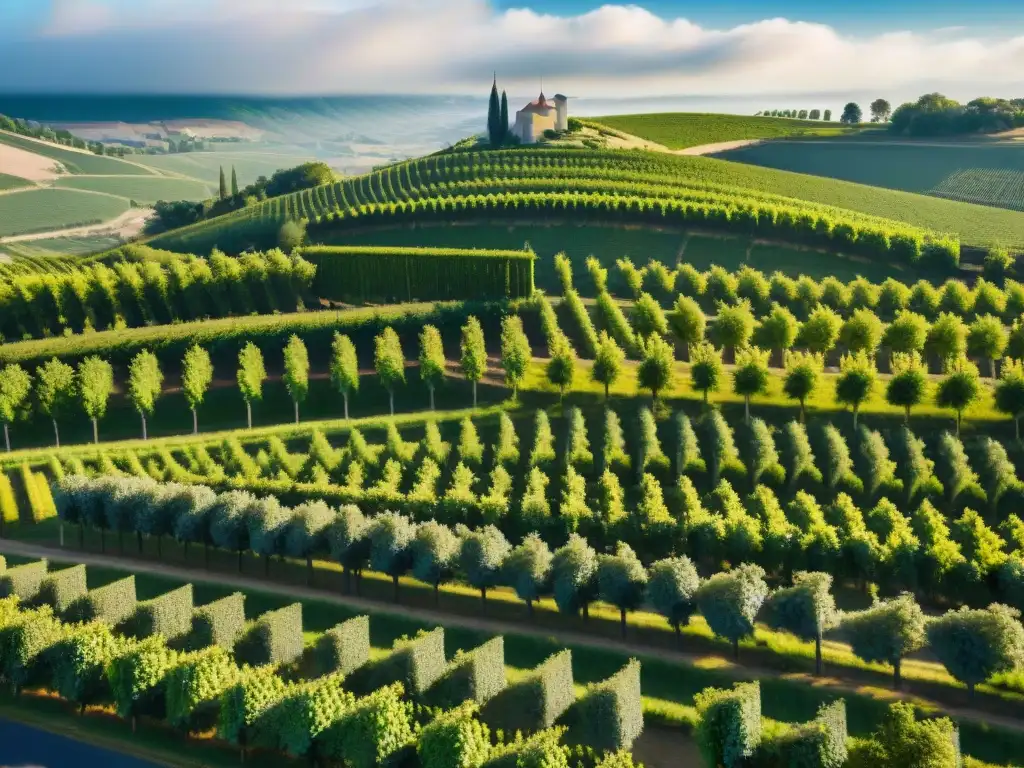 Vistas aéreas impresionantes de viñedos en Bordeaux, Francia, bajo cielo azul