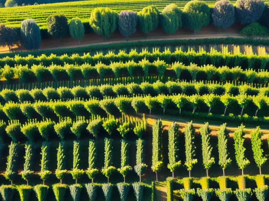 Vistas aéreas impresionantes de viñedos orgánicos en Francia, cosecha manual de uvas