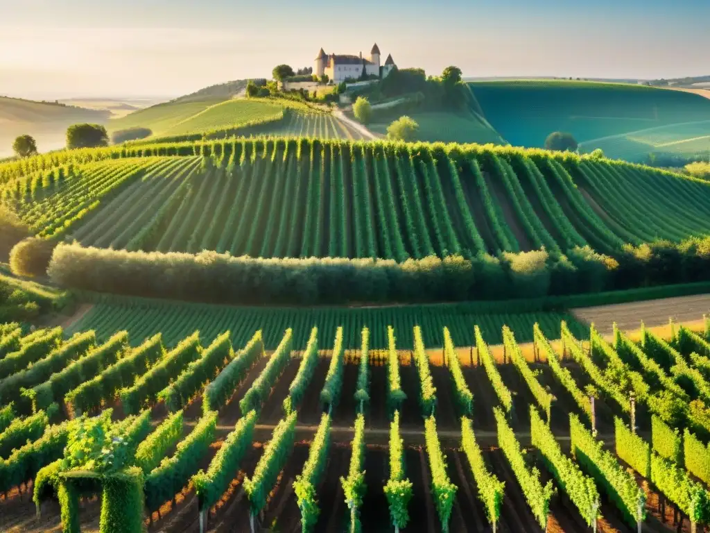 Vistas aéreas de viñedos en la campiña francesa, mostrando la esencia del terroir