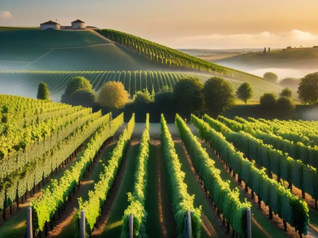 Viticultor inspeccionando uvas en viñedos al atardecer en Cognac y Armagnac, diferencias entre Cognac y Armagnac